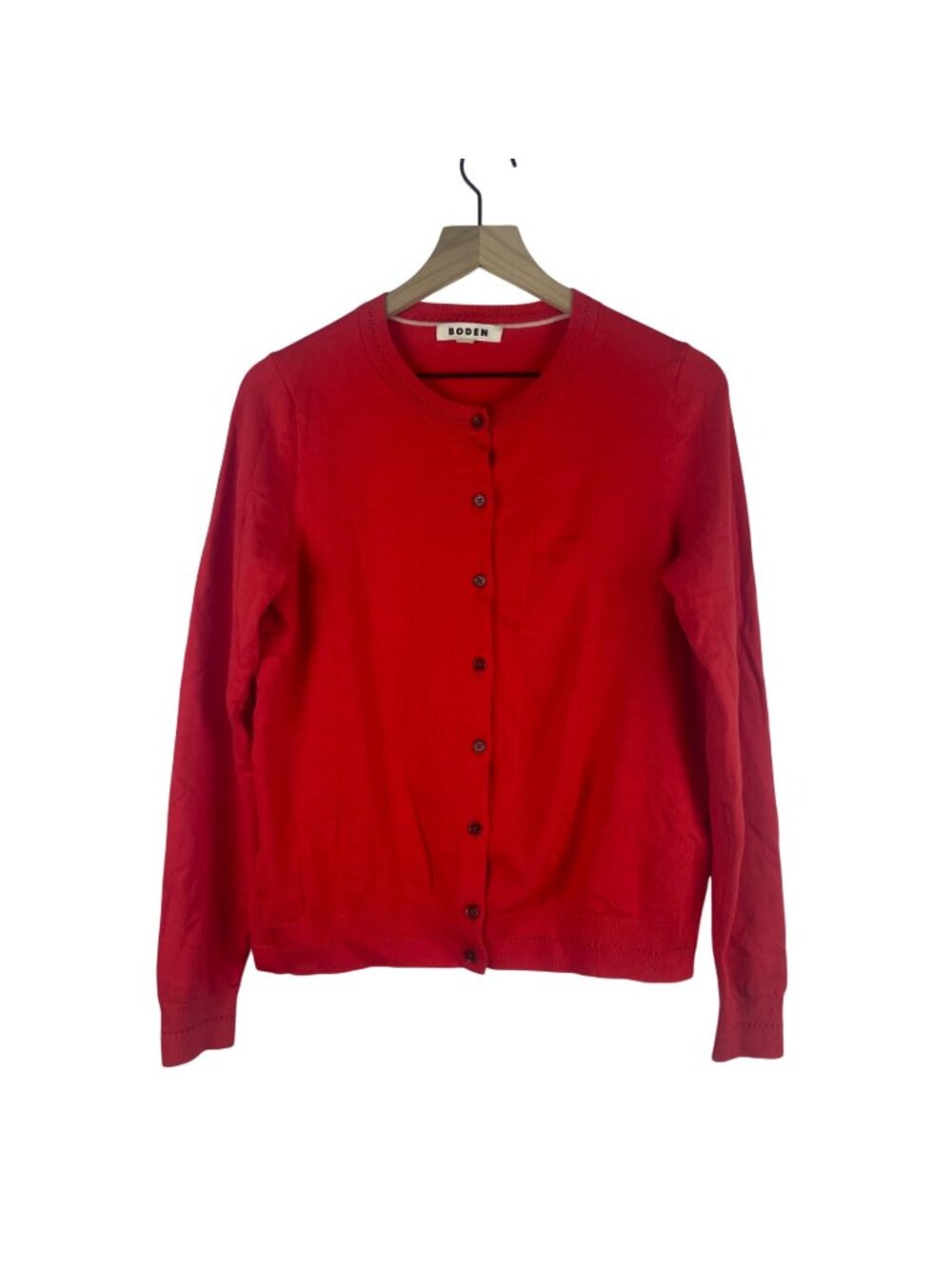 Boden Red Button-Up Lightweight Cardigan Sweater Womens Medium Cotton Blend